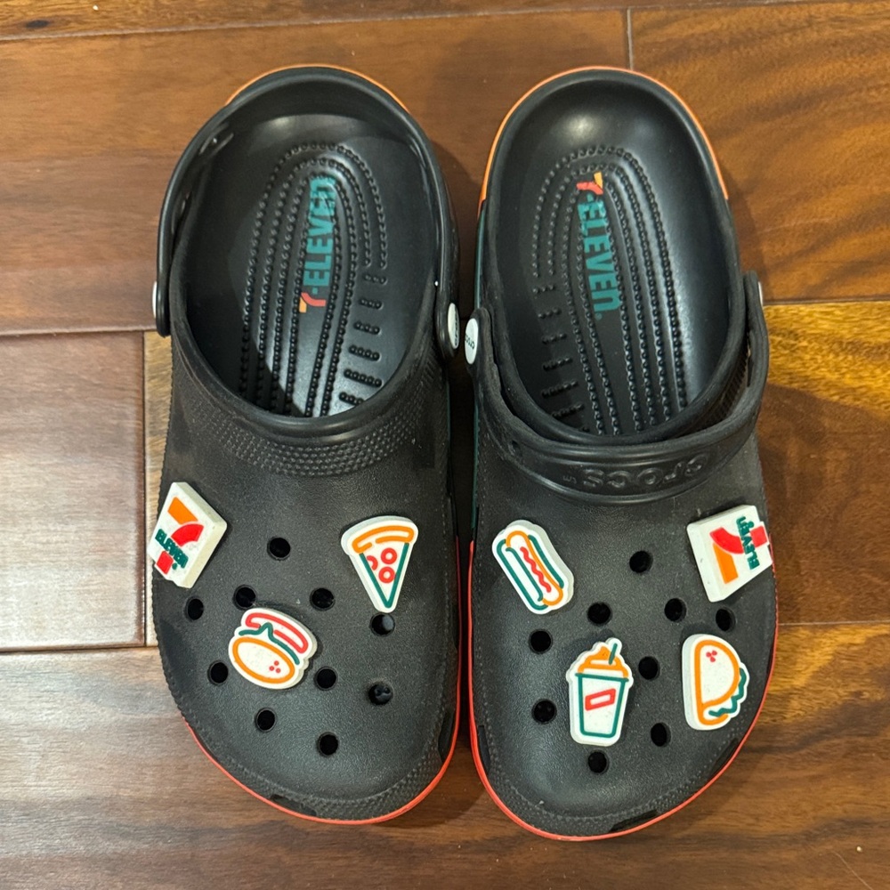 7-11 Classic Crocs - Black with Fun Icons